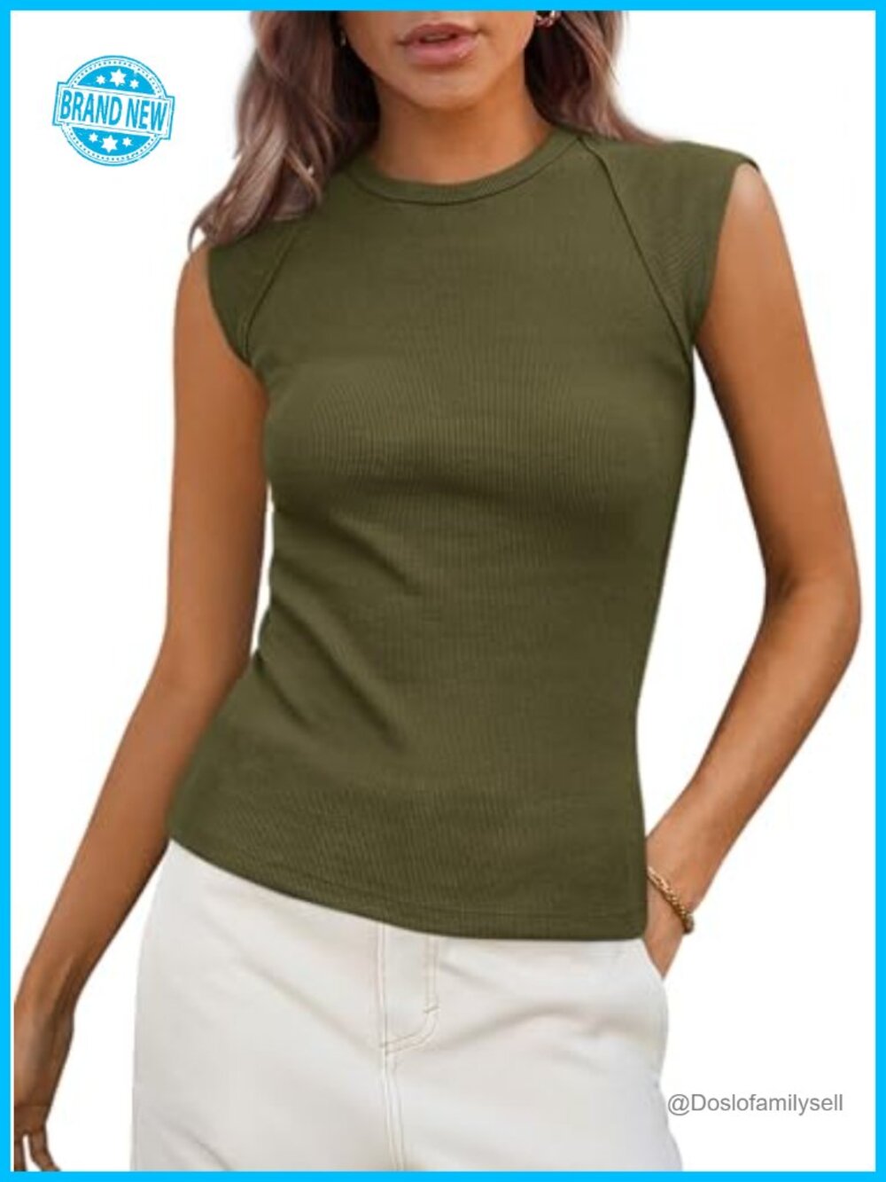 Ribbed Cap Sleeve Tank Top Crew Neck Sleeveless Slim Fit Summer Basic Tee